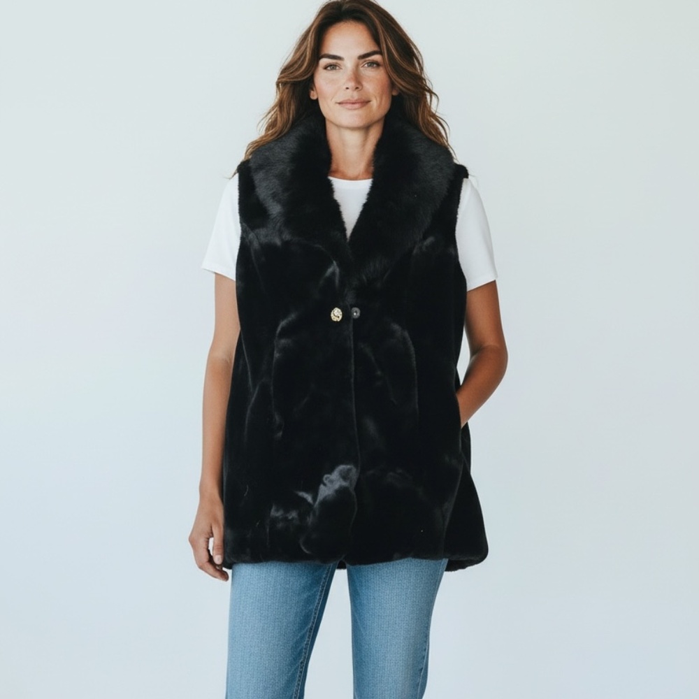 Dennis Basso PLATINUM black faux fur vest